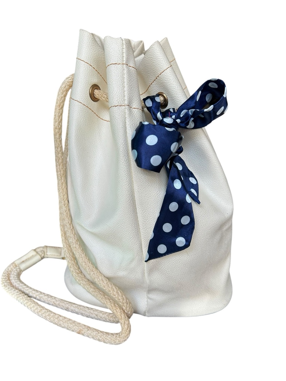Vintage 1980s/1990s Trussardi White/Cream Leather Rope Drawstring Bucket Bag EUC - Picture 4 of 8